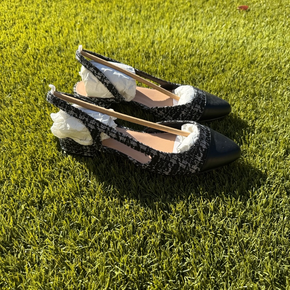 BCBGeneration Black and White Tweed Slingback Heels